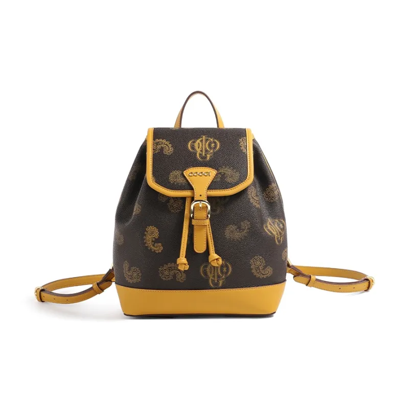 COOGI Synthetic Leather Backpack Regular Women's Khaki/Coffee/Ecru-4