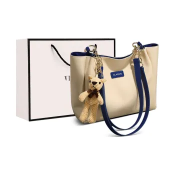 VINEY Cow Leather Shoulder Bag Shopping Bag Shoulder Bag Large Size Women's Blue