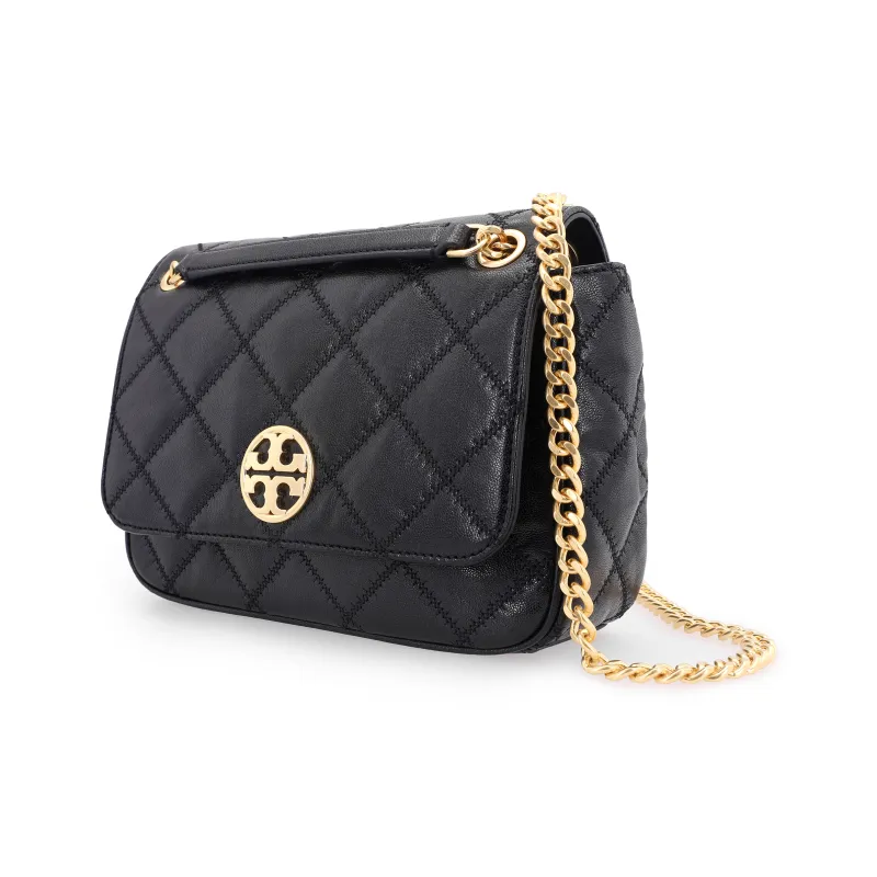 Tory Burch Willa Shoulder Bag チェーン・ショルダー バッグ Tory Burch 148243 Willa Black Diamond Quilted With Gold