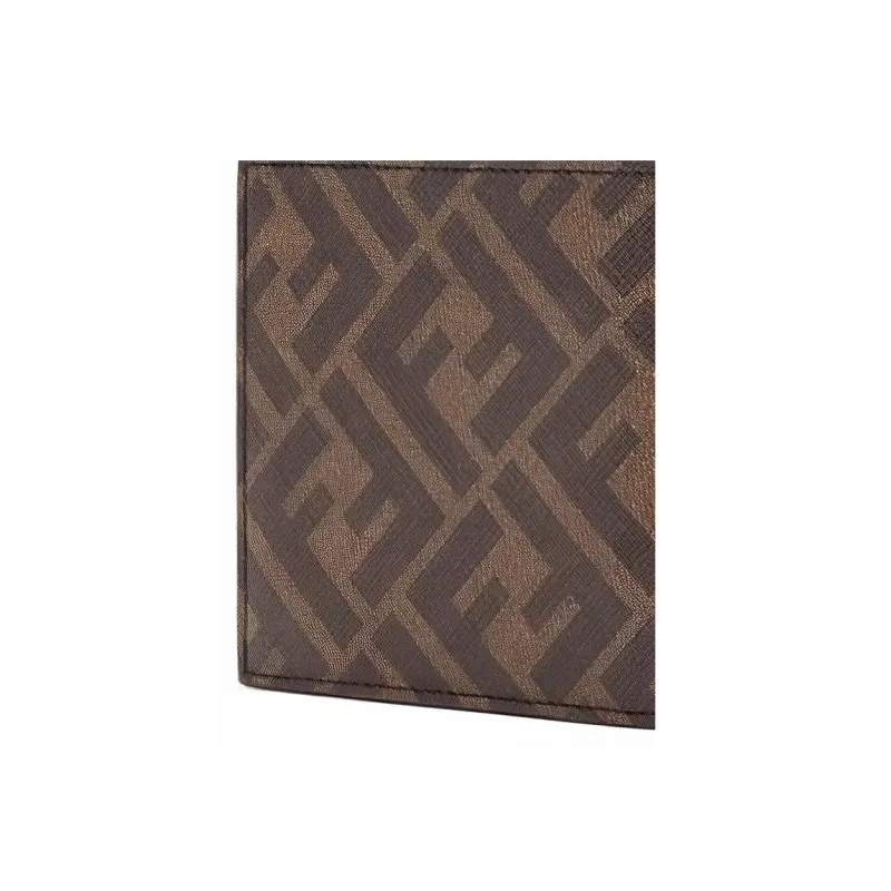 FENDI Canvas With Leather Wallet Men's Dark Brown-4