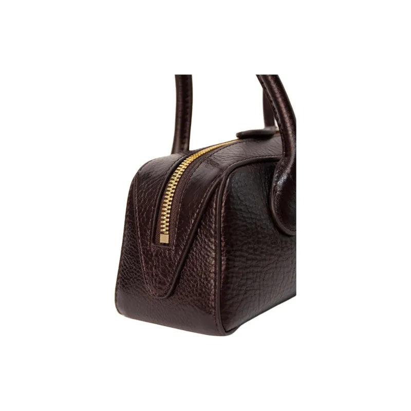 APEDE MOD Embossed Top Grain Cow Leather Bowling Bag Shoulder Bag Handbag Medium Size Women's Bordeaux Red-2