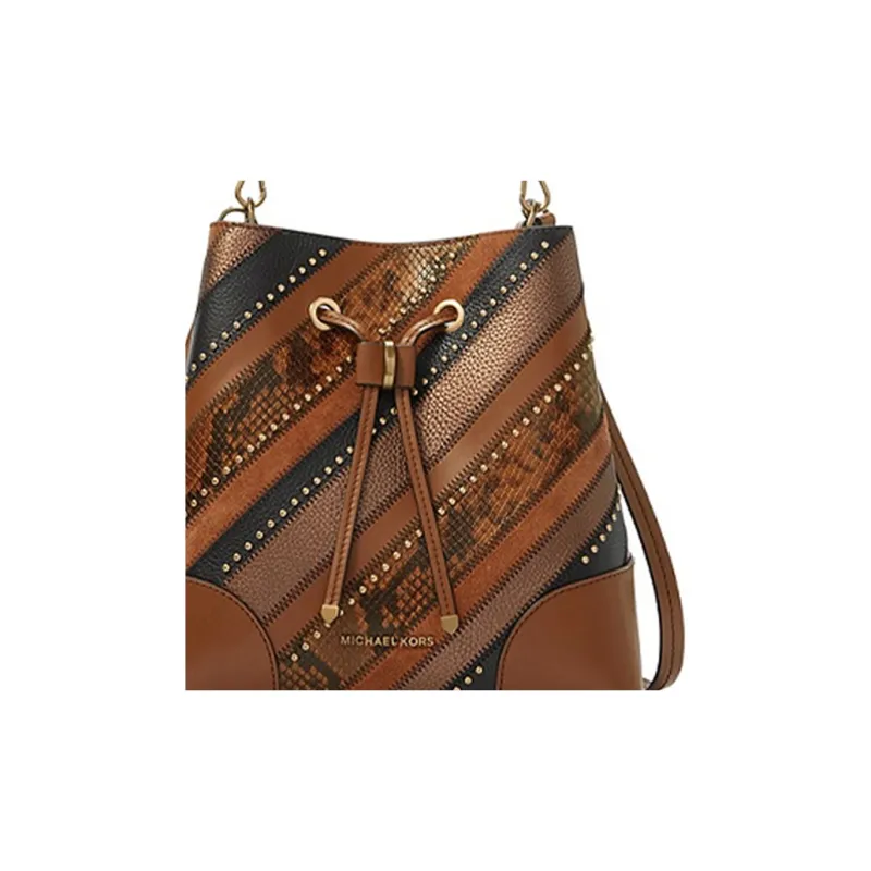MICHAEL KORS Mercer Gallery Bucket Leather Bucket Bags One Shoulder Handbags Medium Size Women's Brown-2
