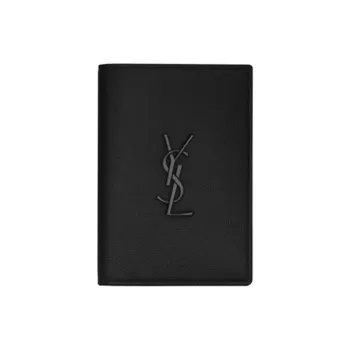SAINT LAURENT Monogram Calfskin Passport Holder Men's Black