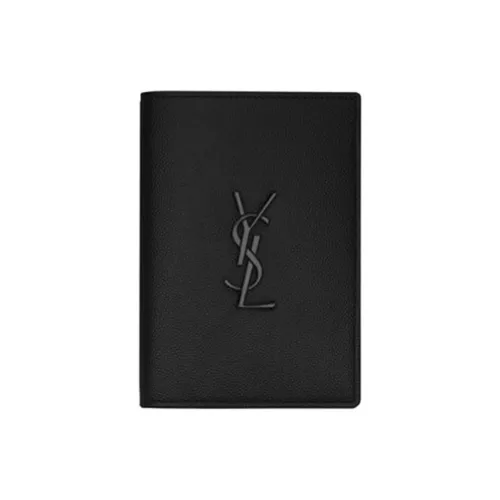 SAINT LAURENT Monogram Calfskin Passport Holder Men's Black