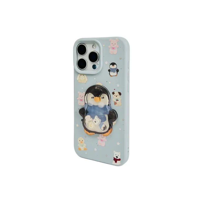 Wei Xin TPU Material Penguin Rabbit Rocking Plush Phone Cases Compatible With IPhone 16/15 Pro Max/Apple 13/14 Pro/Max-2