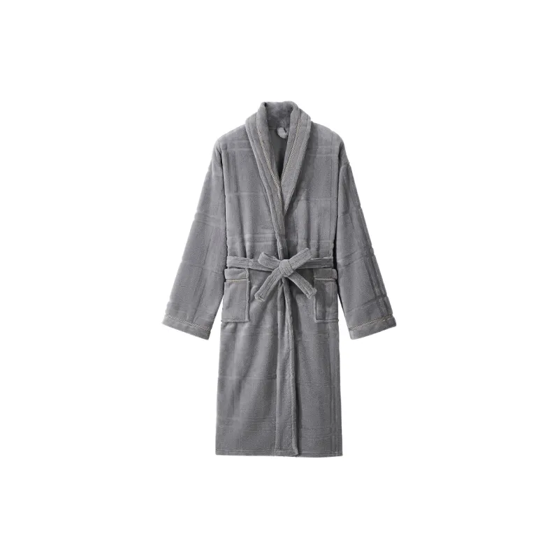 H YXIANG Pajama Robe Men's Gray-0