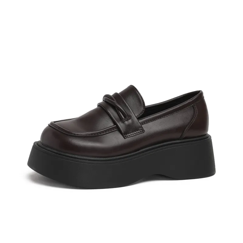 SHUXI Loafers Women's Black Glossy/Brown/Black-8
