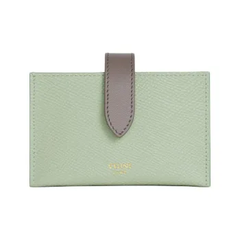CELINE Grained Calfskin Card Holder Coin Purse Regular Women's Aqua Green & Gray
