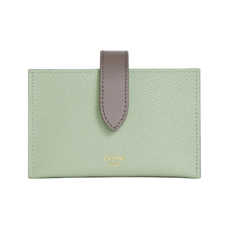 CELINE Grained Calfskin Card Holder Coin Purse Regular Women's Aqua Green & Gray-0