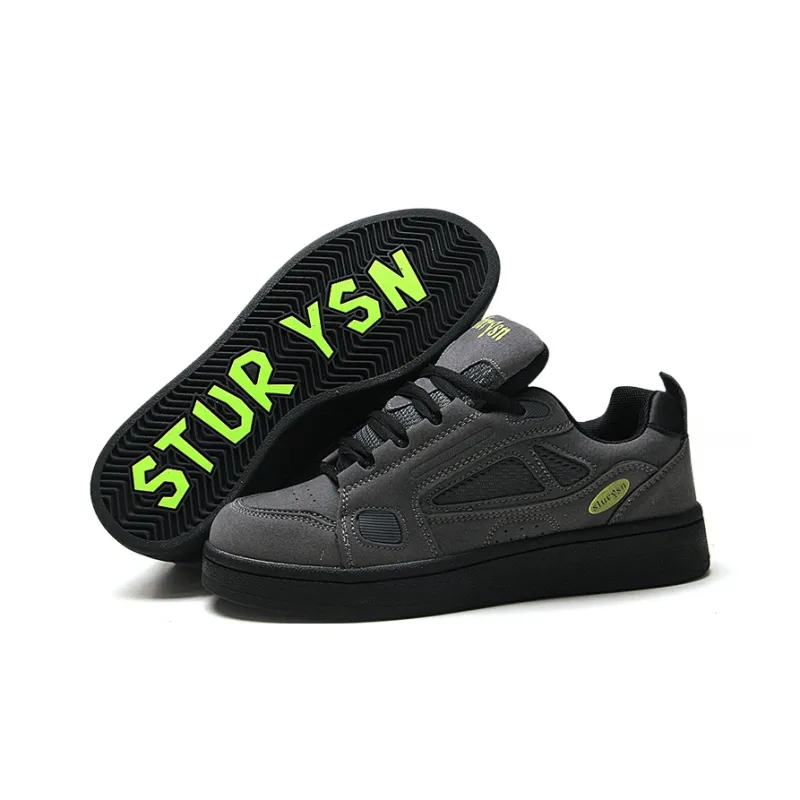 STUR YSN Wear resistant And Lightweight Low Top Skateboard Shoes Women's Dark Gray Neon Green-6