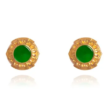 Green Craftsman Glutinous Jade Jadeite Stud Earrings Women's