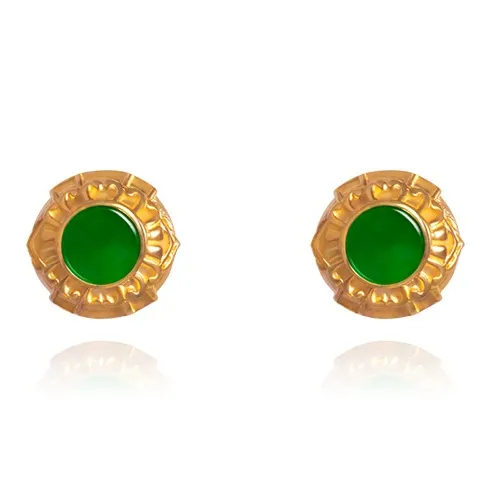 Green Craftsman Glutinous Jade Jadeite Stud Earrings Women's-0