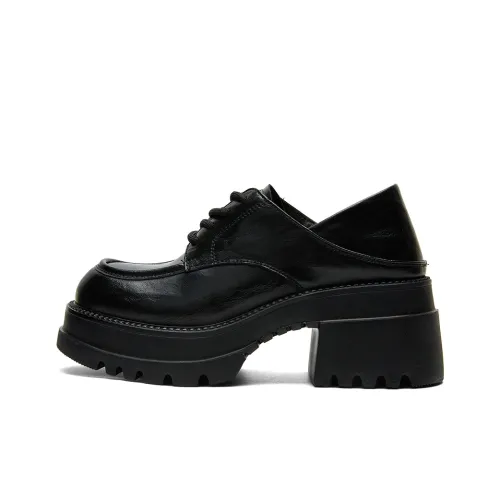 PT'SON Fashion Trend Deep Mouth Small Leather Shoes Casual Single Shoes 6.5cm Women's Black