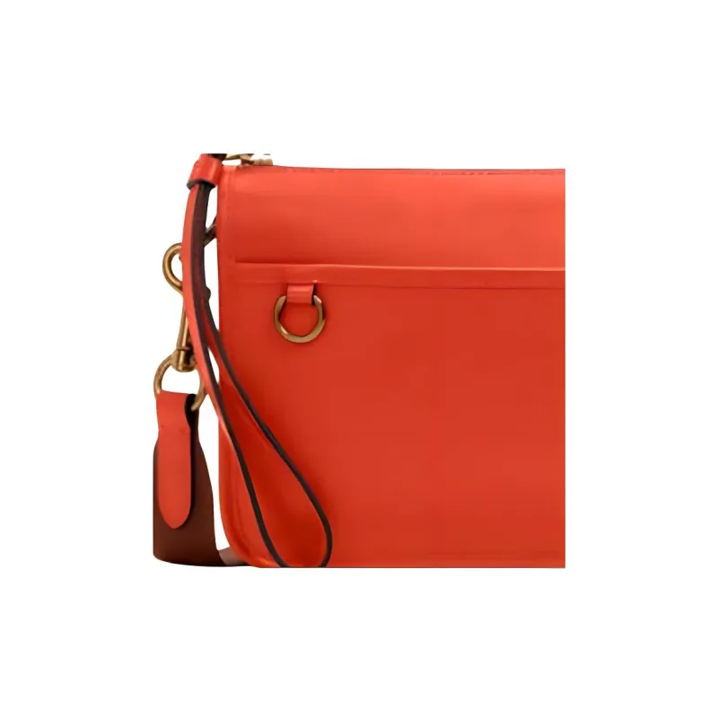COACH Heritage Cow Leather Shoulder Bag, Crossbody Bag Medium Size Unisex Mango Orange-3