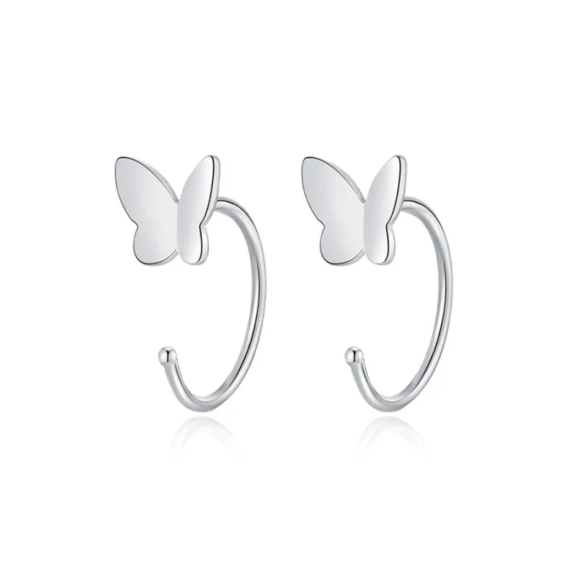 KIVA S999 Silver Stud Hoop Earrings Women's-0