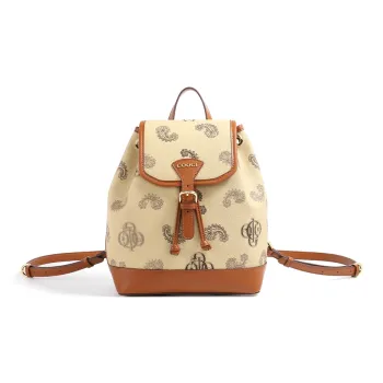 COOGI Synthetic Leather Backpack Regular Women's Khaki/Coffee/Ecru