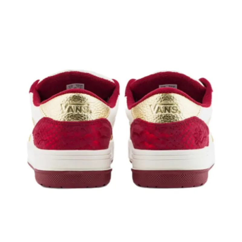 Vans HYLANE Anti-Slip Wear-Resistant Low-Top Skateboard Shoes Unisex Red Beige-3
