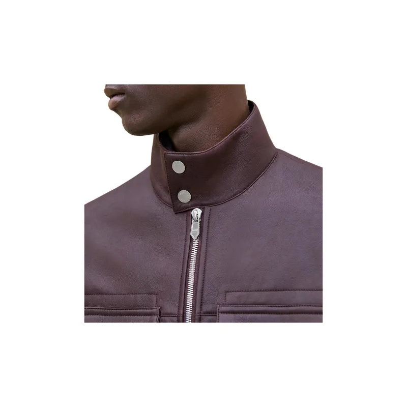 HERMES Leather Jacket Men's Red Brown-4