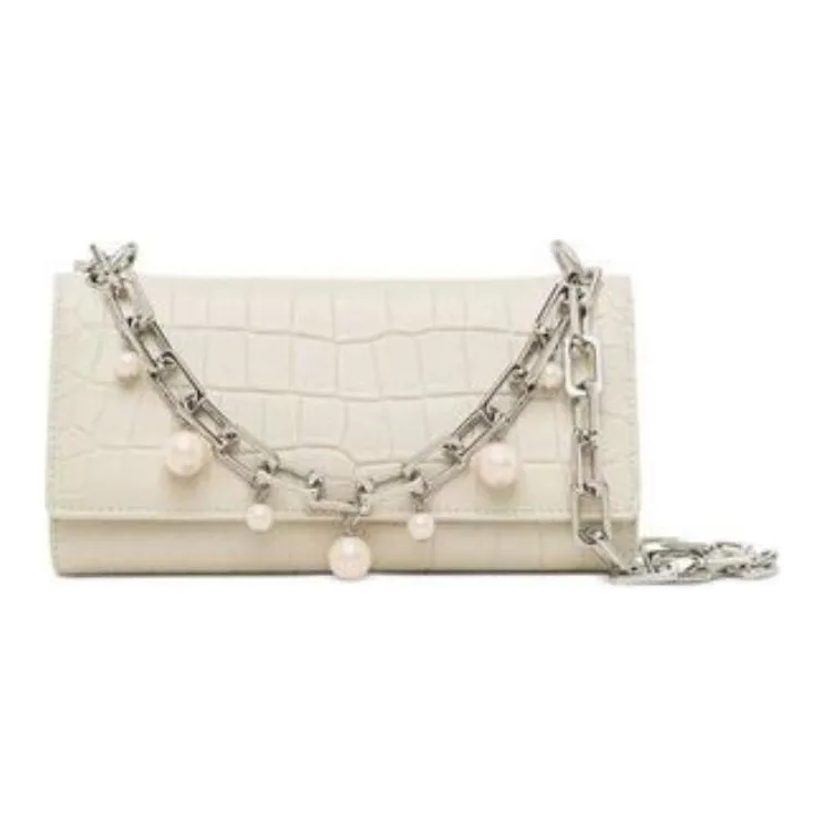 APEDE MOD Cow Leather Pearl Bag, Chain Bag, Shoulder Bag, Crossbody Bag, Handbag Women's Ivory-1