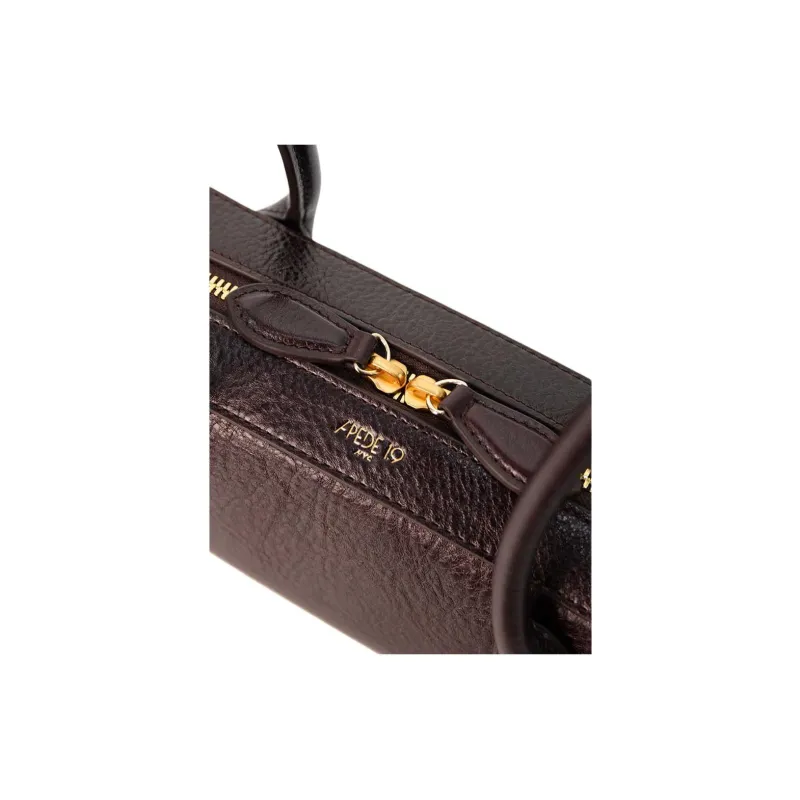 APEDE MOD Embossed Top Grain Cow Leather Bowling Bag Shoulder Bag Handbag Medium Size Women's Bordeaux Red-1