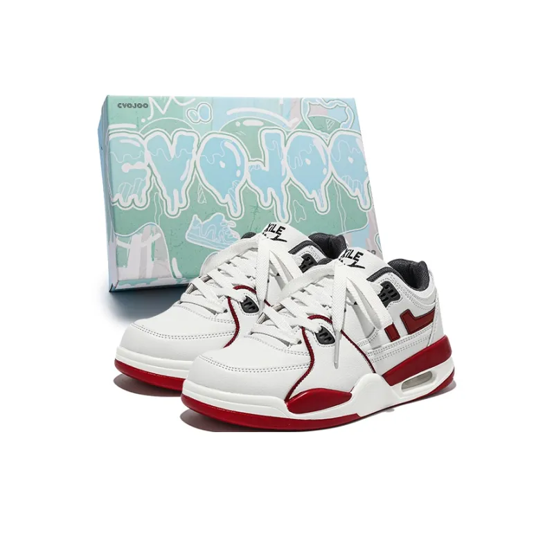 CVOJOO Puffy Shoes Lightweight Height Increasing Low Top Skateboard Shoes Unisex White Burgundy-0
