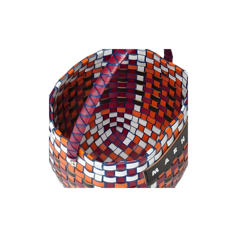 MARNI Cow Leather Basket Bag Handbag Bucket Bag Mini Women's Black/Orange/White-4