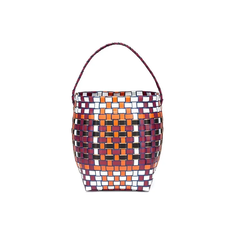 MARNI Cow Leather Basket Bag Handbag Bucket Bag Mini Women's Black/Orange/White-2