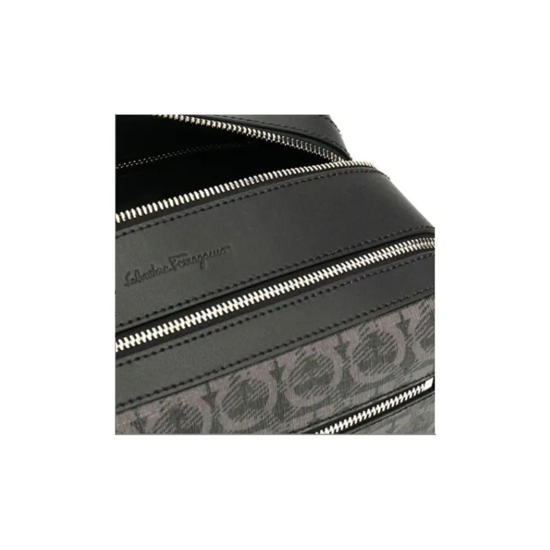 FERRAGAMO Cow Leather Toiletry Bag Men's Black-3