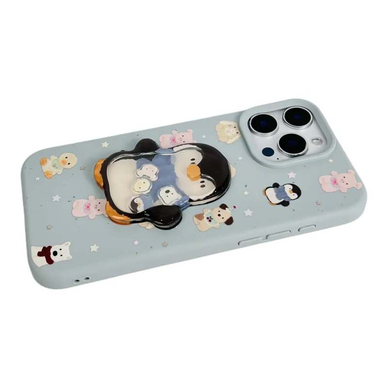 Wei Xin TPU Material Penguin Rabbit Rocking Plush Phone Cases Compatible With IPhone 16/15 Pro Max/Apple 13/14 Pro/Max-3