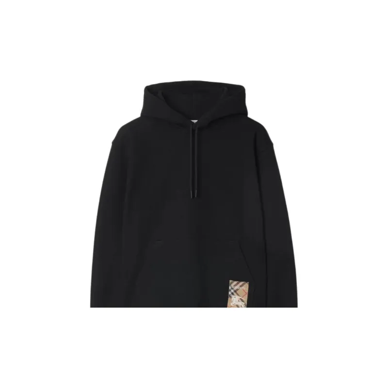 Burberry Check Label Cotton Hoodie Sweatshirt Men's Black-4
