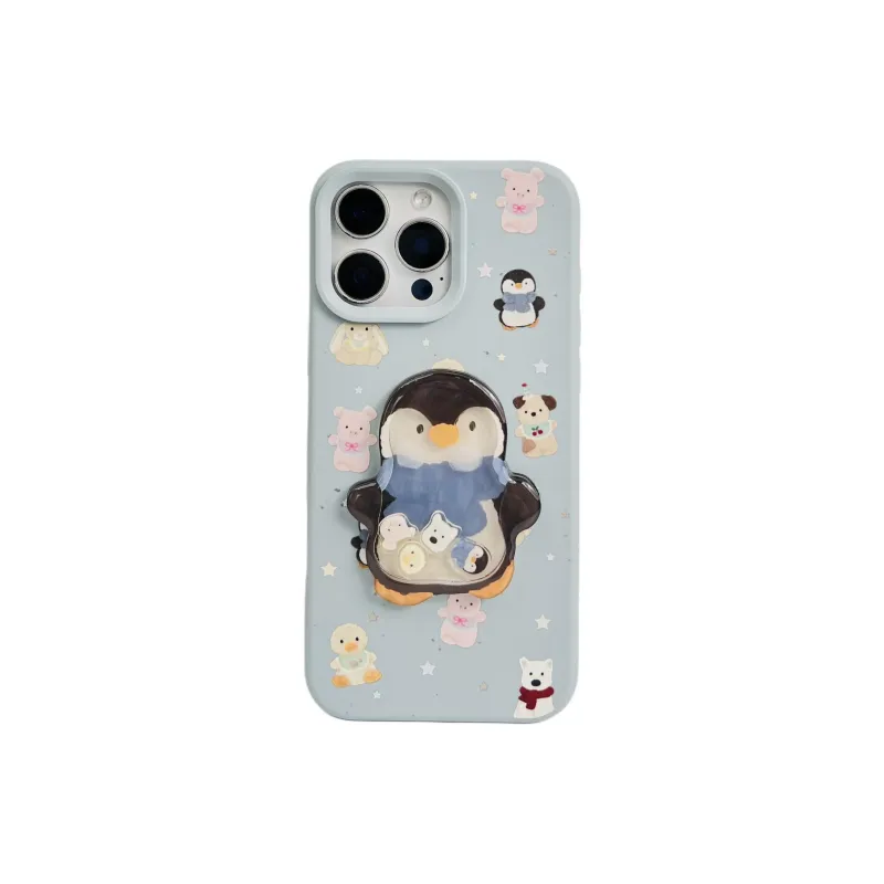 Wei Xin TPU Material Penguin Rabbit Rocking Plush Phone Cases Compatible With IPhone 16/15 Pro Max/Apple 13/14 Pro/Max-0