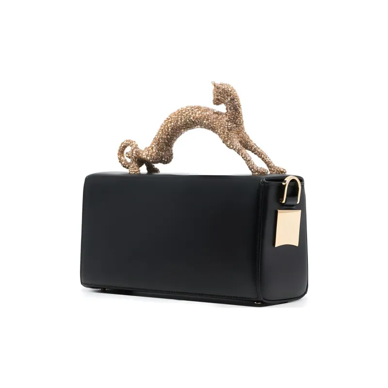 Lanvin Calfskin Shoulder Bag Crossbody Bag Handbag Small Size Women's Black-3