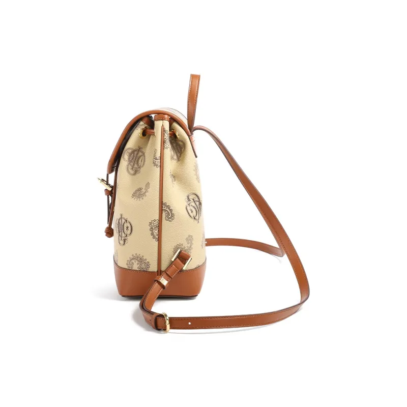 COOGI Synthetic Leather Backpack Regular Women's Khaki/Coffee/Ecru-2