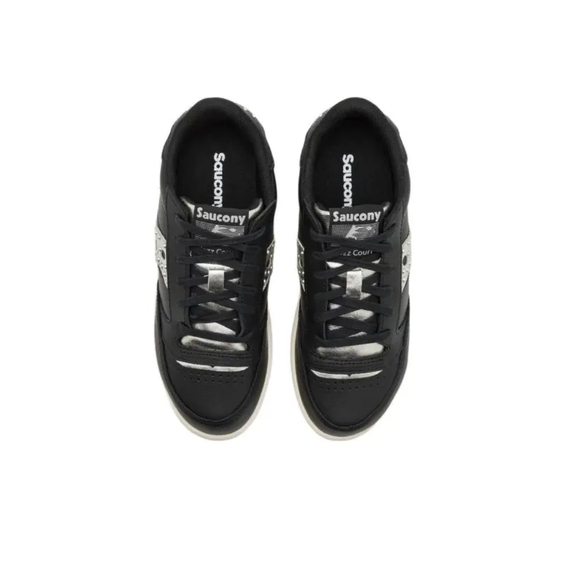 Saucony Jazz Court Breathable Slip-Resistant Low-Top Skateboard Shoes Women's Black Silver-2