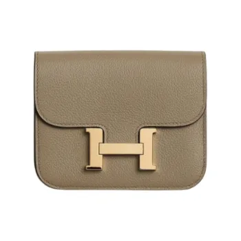 HERMES Constance Slim Evercolor Calfskin Wallets Card Holders Fanny Pack Women's Beige Malva