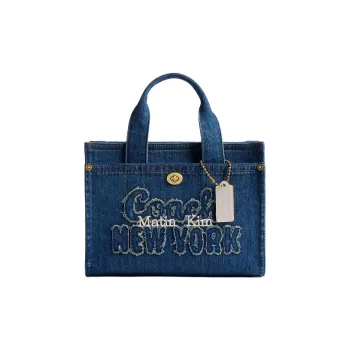 COACH Denim With Calfskin Tote Bag Shopping Bag Shoulder Bag Crossbody Bag Handbag Medium Size Women's Brass & Indigo