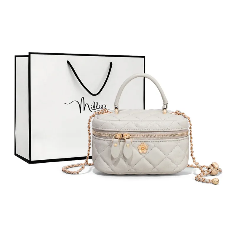 MILLIE'S Cow Leather Box Bag, Shoulder Bag, Crossbody Bag, Handbag Women's Black/White-5