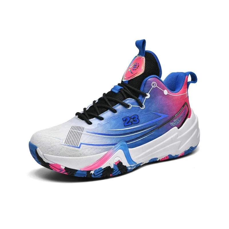 MUSHILANDI Cushioning And Breathable High Top Basketball Shoes Unisex White Blue-1