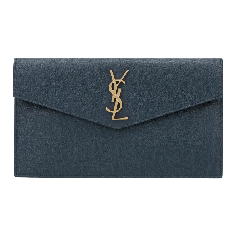 SAINT LAURENT UPTOWN Cow Leather Envelope Bag Clutches Small Size Women's Gray Blue-1
