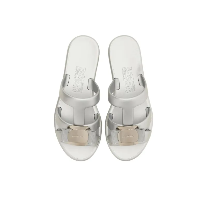 FERRAGAMO Vara Slide Slippers Women's Silver-3