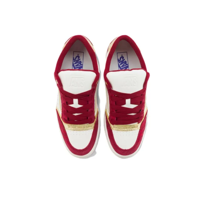 Vans HYLANE Anti-Slip Wear-Resistant Low-Top Skateboard Shoes Unisex Red Beige-2