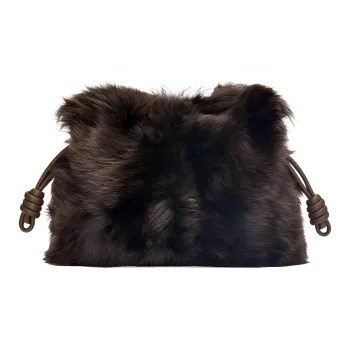 LOEWE Flamenco Shearling Portable One Shoulder Crossbody Clutches Women's Black