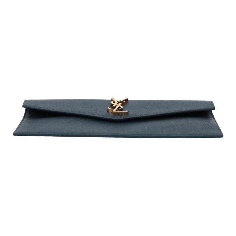 SAINT LAURENT UPTOWN Cow Leather Envelope Bag Clutches Small Size Women's Gray Blue-6