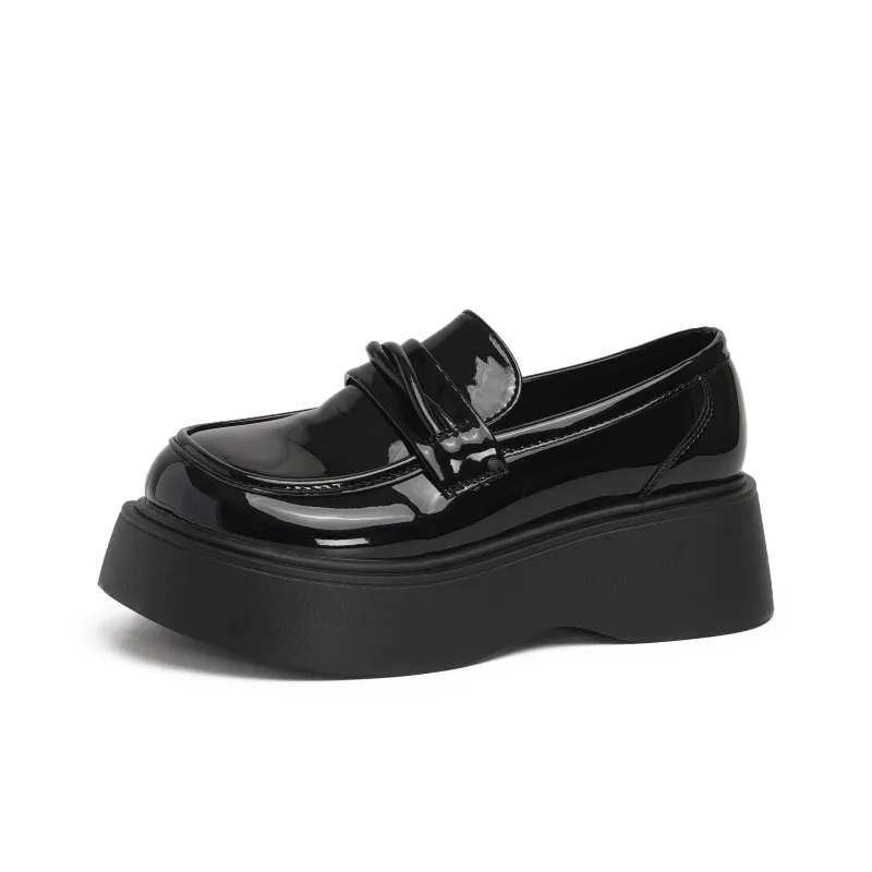 SHUXI Loafers Women's Black Glossy/Brown/Black-1
