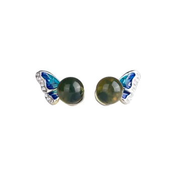 Oriental Jade Amber Stud Earrings Women's
