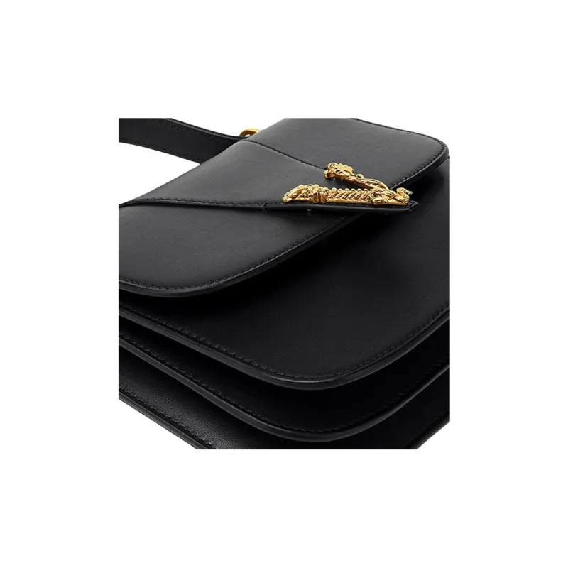 FANSIZHE VERSACE Cow Leather Crossbody One Shoulder Handbags Small Size Women's Black-4