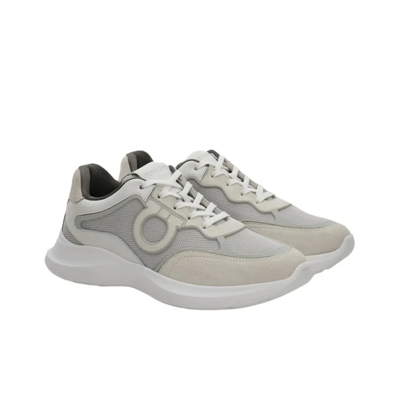 FERRAGAMO GANCINI Low Top Casual Shoes Men's Gray White-2