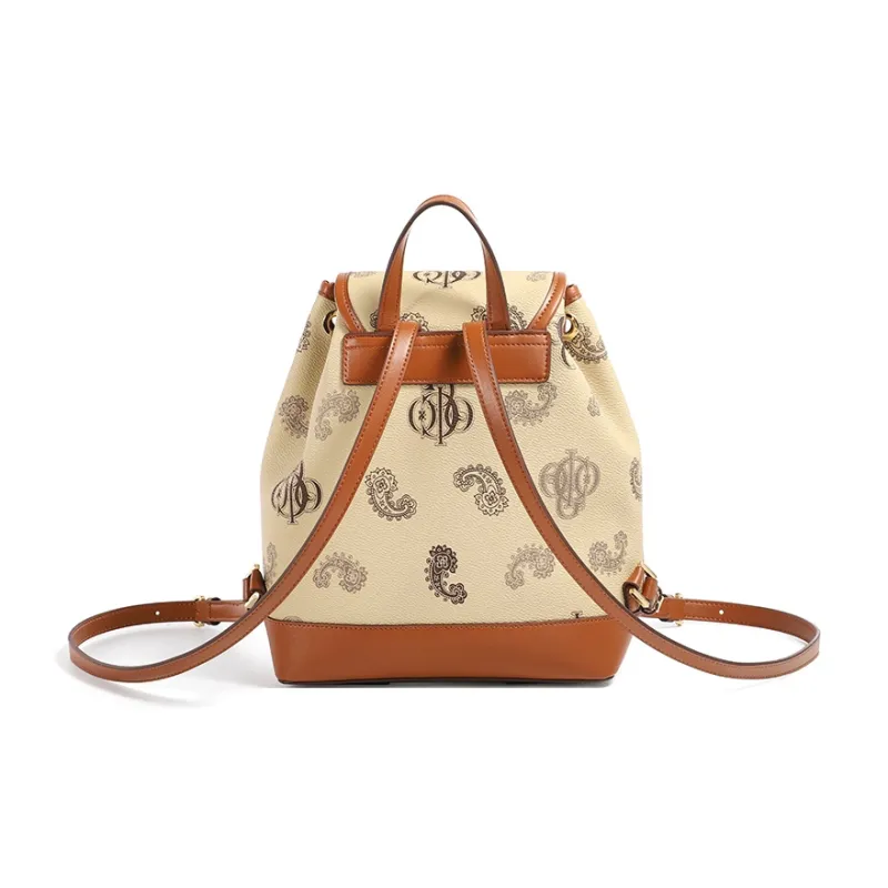 COOGI Synthetic Leather Backpack Regular Women's Khaki/Coffee/Ecru-3