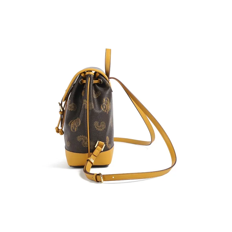 COOGI Synthetic Leather Backpack Regular Women's Khaki/Coffee/Ecru-6