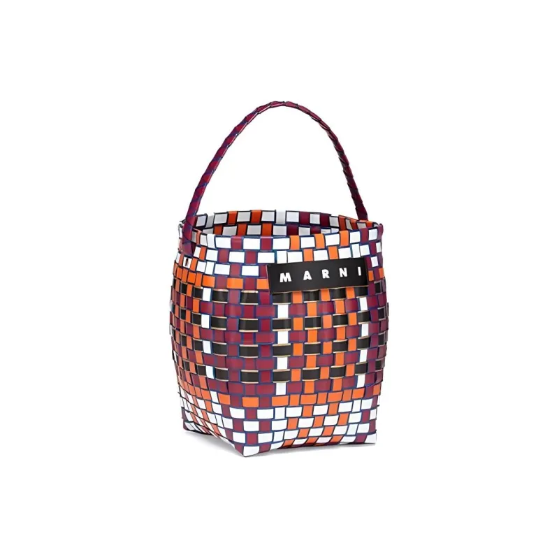 MARNI Cow Leather Basket Bag Handbag Bucket Bag Mini Women's Black/Orange/White-1
